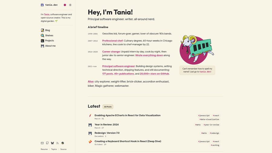 taniarascia.com personal website preview